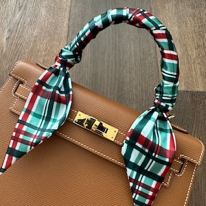 Christmas/Holiday Red and Green Watercolor Plaid Handbag Skinny Scarf / Handle Wrap /Skinny Hair Scarf