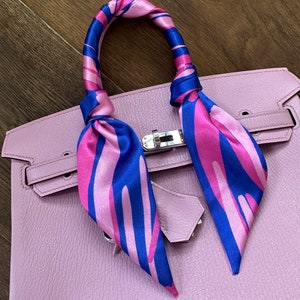 Pink & Blue Modern Stripe Handbag Skinny Scarf / Handle Wrap / Skinny Hair Scarf