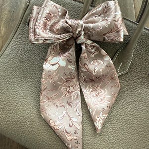 Heather Gray and Light Pink Floral Botanicals Handbag Skinny Scarf / Handle Wrap / Skinny Hair Scarf
