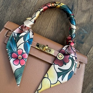 Classic Retro Tattoo Spraypaint Design Handbag Skinny Scarf / Handle Wrap / Skinny Hair Scarf