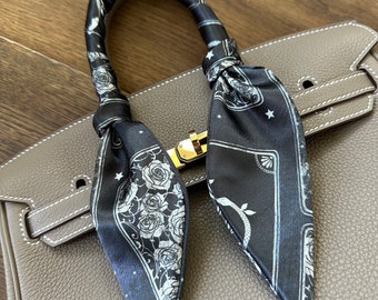 Navy Blue, Black, and Silvery White Tarot Card Handbag Skinny Scarf / Handle Wrap / Skinny Hair Scarf
