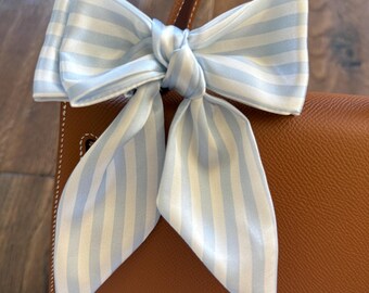 Light Baby Blue and White Thin Stripe Handbag Skinny Scarf / Handle Wrap / Skinny Hair Scarf