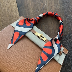 Retro Daisies Navy, Orange, and White Handbag Skinny Scarf / Handle Wrap / Skinny Hair Scarf