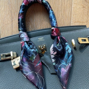 Red & Purple Dark Fall Floral Gothic Handbag Skinny Scarf / Handle Wrap / Skinny Hair Scarf