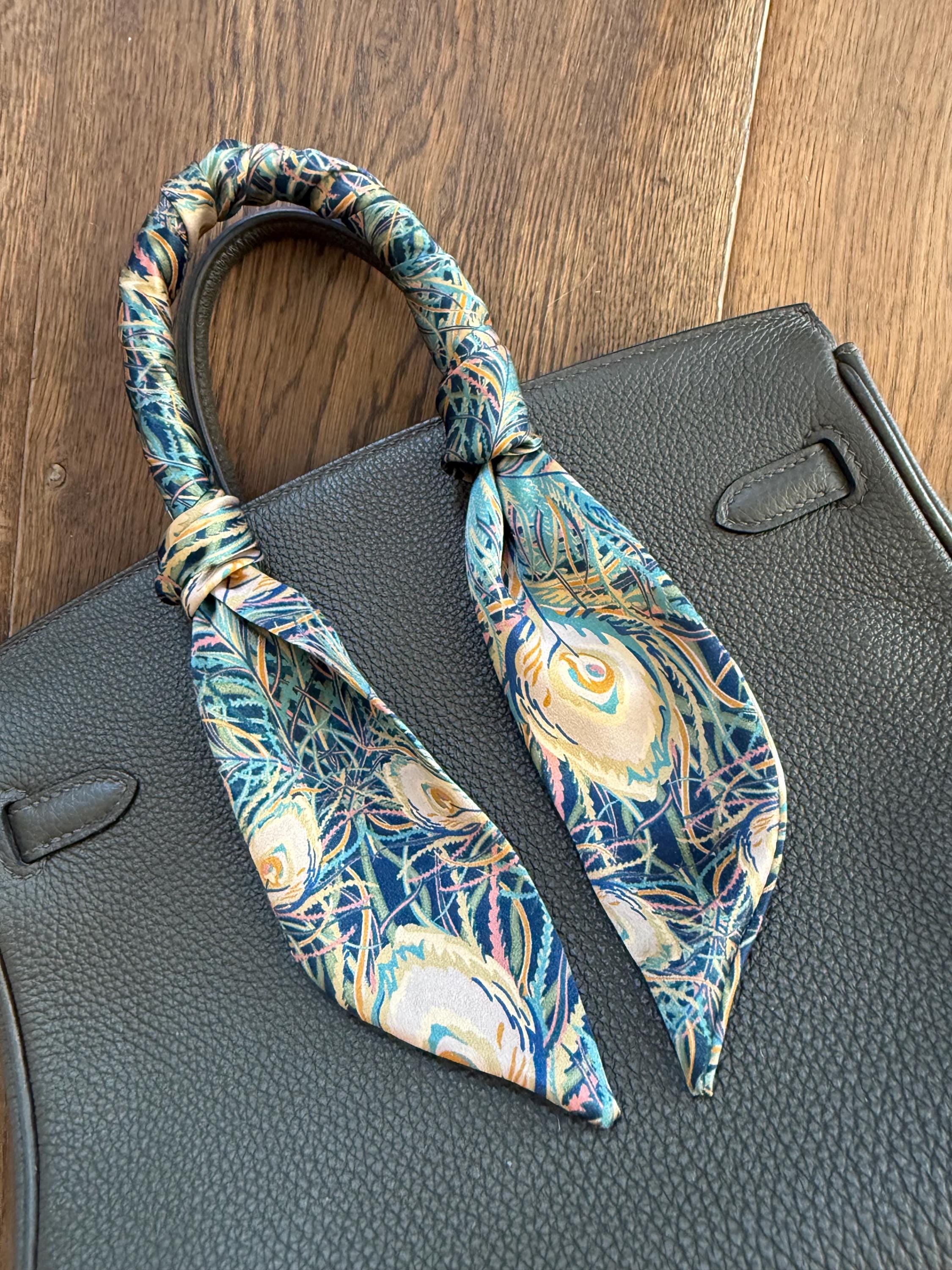 Kate Spade “Peacock” blue white floral silk thin headband neck tie bag wrap Workwear for Women - Floret Flowers main image 3