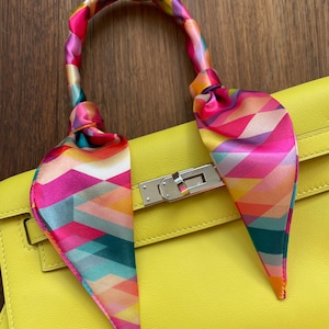 Bright Geometric Jewels Handbag Skinny Scarf / Handle Wrap / Skinny Hair Scarf