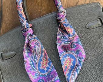 Bright Purple, Navy, Red, and White Paisley Handbag Skinny Scarf / Handle Wrap / Skinny Hair Scarf