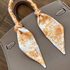 Golden Sunflower Yellow Provincial Baroque Toile Greyhound Handbag Skinny Scarf / Handle Wrap / Skinny Hair Scarf