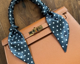 Navy Blue and White Polka Dot Handbag Skinny Scarf / Handle Wrap / Skinny Hair Scarf