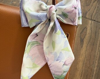 Lilac, Mauve, Peach, and Cream Watercolor Flower Handbag Skinny Scarf / Handle Wrap / Skinny Hair Scarf