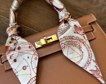 Sepia Tea Stained Latin Mystic Occult Symbols Handbag Skinny Scarf / Handle Wrap / Skinny Hair Scarf