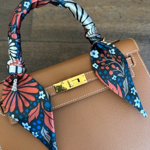 Retro Fall Autumn Daisies in Rust, Blue, and Cream Handbag Skinny Scarf / Handle Wrap / Skinny Hair Scarf