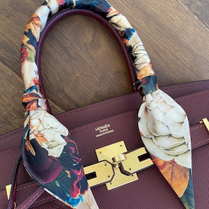 Fall/Autumn Floral Berries Bouquet Handbag Skinny Scarf / Handle Wrap / Skinny Hair Scarf