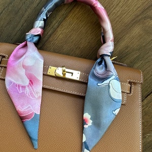 Midnight Blush & Dusty Blue Peony Floral Handbag Skinny Scarf / Handle Wrap / Skinny Hair Scarf