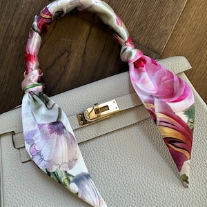Pink Peony Rose Handbag Skinny Scarf / Handle Wrap / Skinny Hair Scarf
