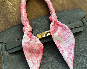 Light Pink Provincial Toile Greyhound Handbag Skinny Scarf / Handle Wrap / Skinny Hair Scarf