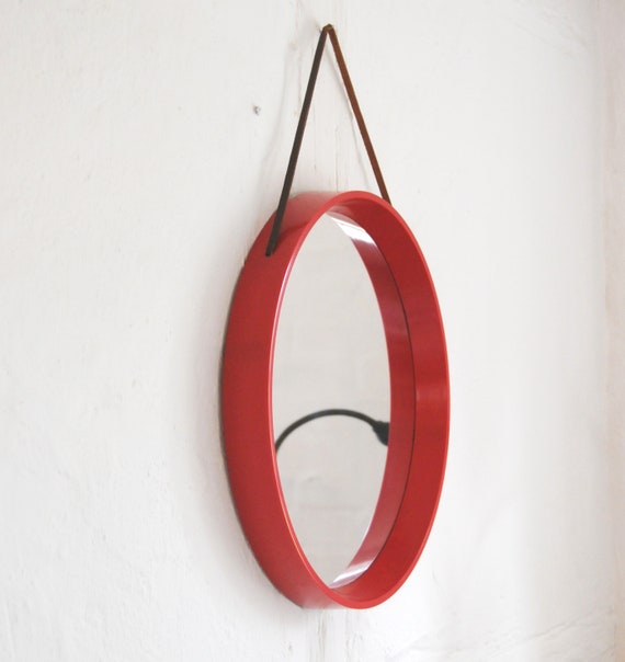 Reserved For Michael Ikea Round Red Wall Mirror Retro Design 1970s Pop Art Danish Modern Mid Century Vintage Flower Power Plastic