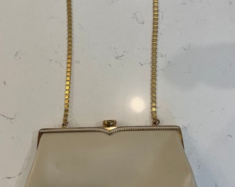 Vintage Coblentz Cream Handbag, Gold Metal Clasp, 'Mad Men' Style