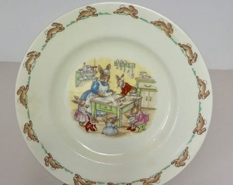 Vintage Bunnykins Collectible China Plate by Royal Doulton, Bunnies Baking, Nursery or Child's Room Decor, Easter Plate