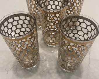 Georges Briard Mid-Century Modern Gold Wire Drink Glasses, Set of 5