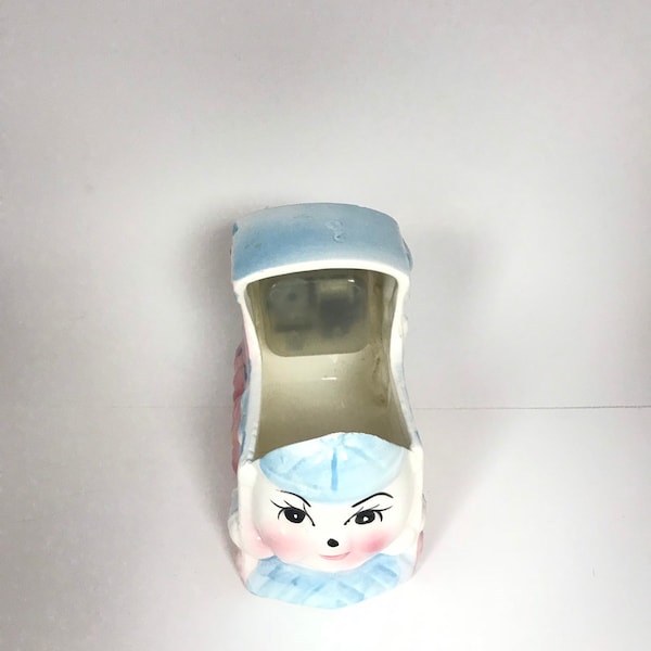 Vintage Rubens Musical Baby Planter or Trinket Box, stamped Japan, Retro nursery decor, Neutral gender baby shower gift