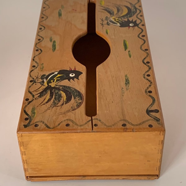 Wooden Tissue Box Holder, Woodpecker Woodware Tissue Holder, Handpainted Japan