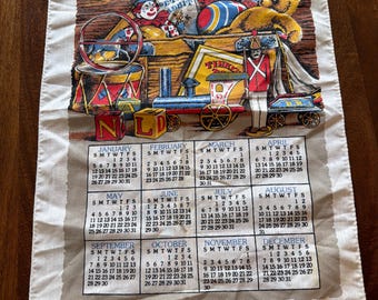 Vintage 1986 linen wall hanging, children’s motif