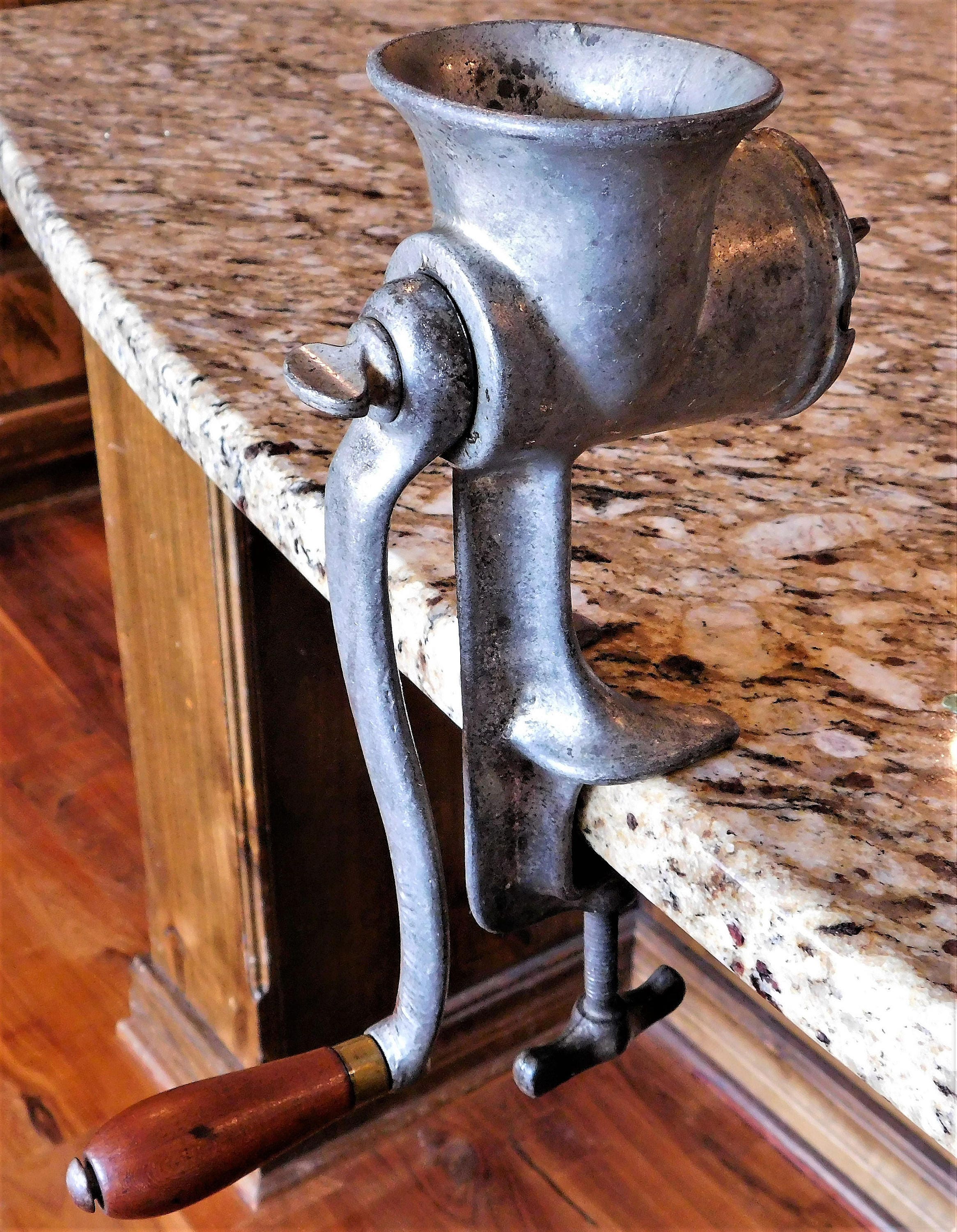 Vintage Cast Iron Manual Meat Grinder, 1940s Rustic Kitchen Decor