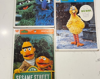 Group of 3 Frame Tray Sesame Street Puzzles, 1970's, Big Bird, Bert and Ernie, Oscar the Grouch, Whitman Puzzles, Early Childhood Puzzles