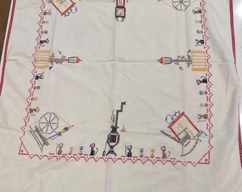 Vintage Square Embroidered Table Cloth, Primary Colors