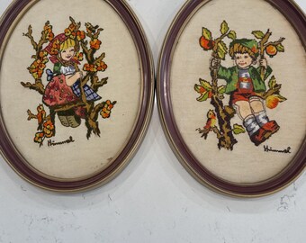 Vintage Hummel Handmade Needlepoint Wall Plaques.