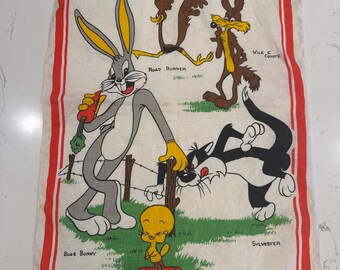 Vintage Bugs Bunny Irish Linen Panel, Looney Tunes Nursery Decor