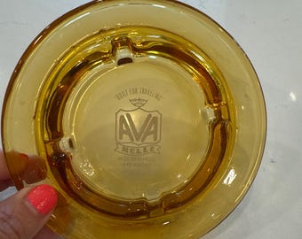 Vintage Yellow Glass Ashtray, Ava Nelle Souvenir, Hot Springs Arkansas