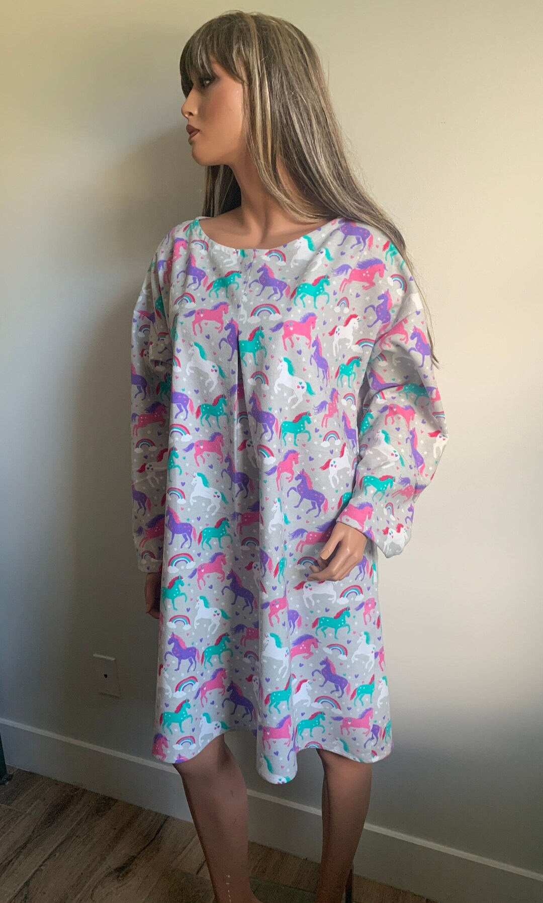 Cotton Flannel Nightgowns With Printed Unicorns Etsy