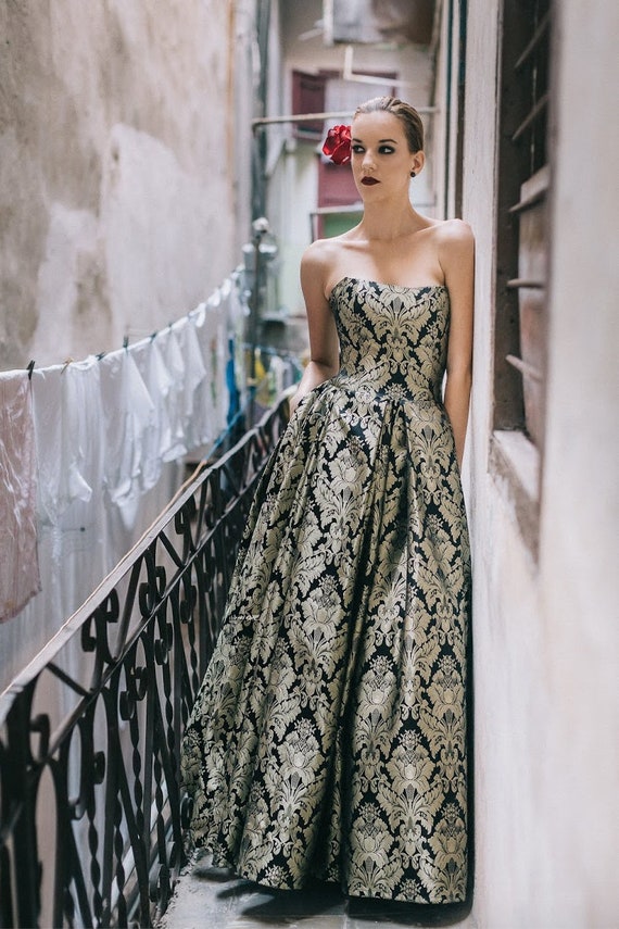 black and gold gala dress