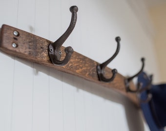 Recycled Rustic Wine Barrel Stave Coat Hooks, Wall Coat Hangers, Up-Cycled Wine Barrel Staves