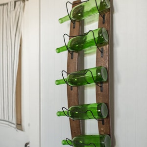 Wall Mounted Wine Barrel Stave Wine Rack for 5 Bottles, Wine Bottle Holder, Wine Decor