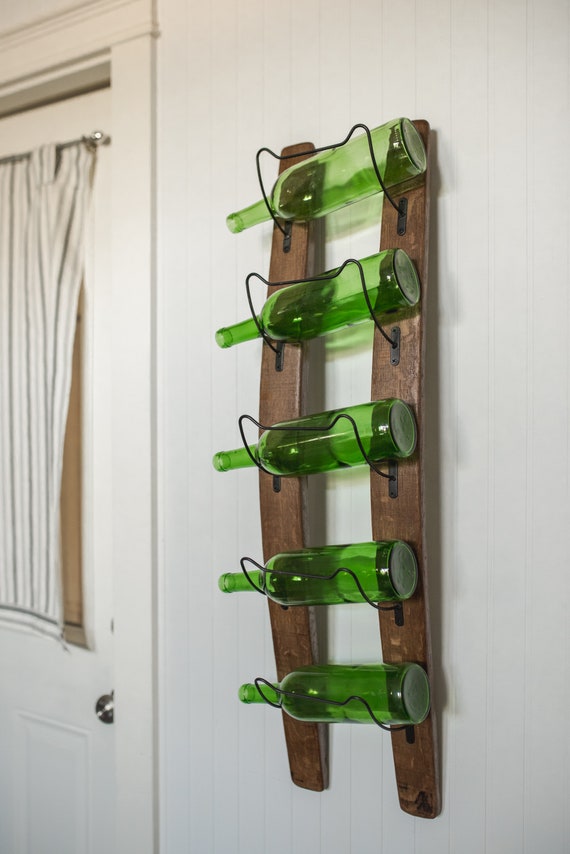 Wall Mounted Wine Barrel Stave Wine Rack for 5 Bottles Wine Etsy