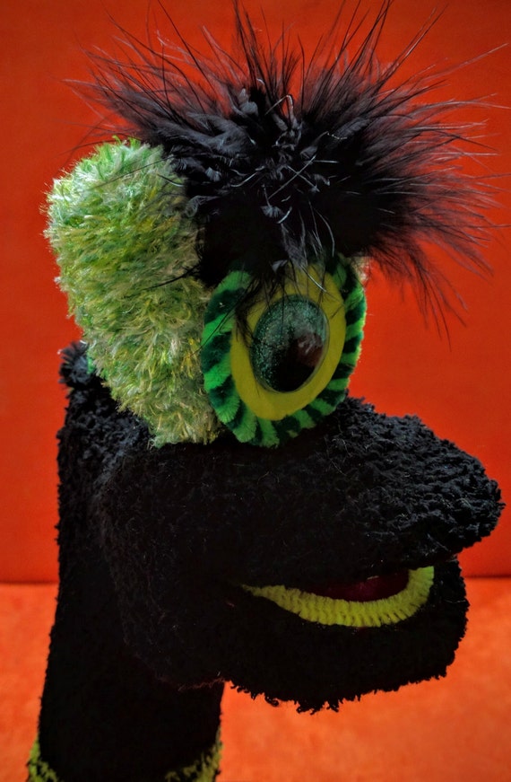 bunny ear cyclops fuzzy sock puppet hand puppet whimsical etsy