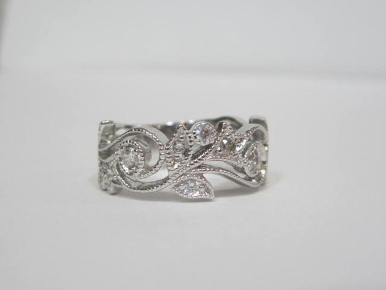 CZ Edwardian Style Silver Wedding Bands Wedding Nouveau Band Vintage Eternity Band Vintage Wedding Band Antique Wedding Band