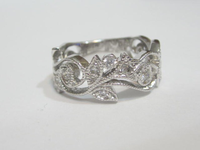 CZ Edwardian Style Silver Wedding Bands Wedding Nouveau Band Vintage Eternity Band Vintage Wedding Band Antique Wedding Band