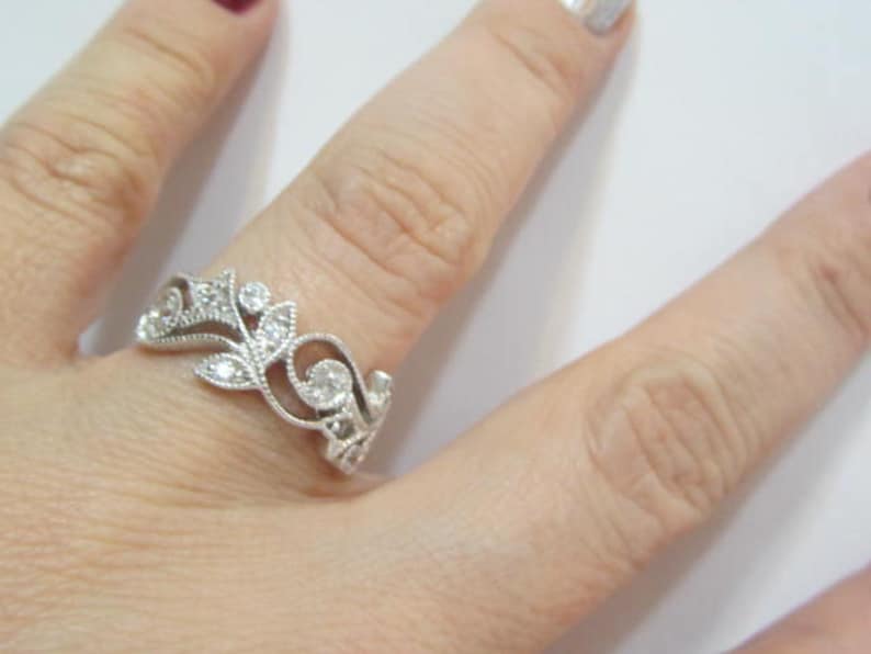 CZ Edwardian Style Silver Wedding Bands Wedding Nouveau Band Vintage Eternity Band Vintage Wedding Band Antique Wedding Band