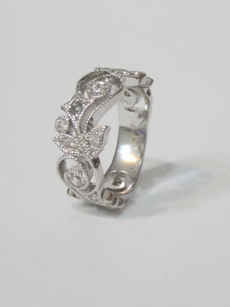CZ Edwardian Style Silver Wedding Bands Wedding Nouveau Band Vintage Eternity Band Vintage Wedding Band Antique Wedding Band