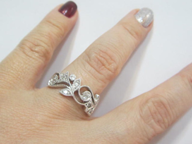 CZ Edwardian Style Silver Wedding Bands Wedding Nouveau Band Vintage Eternity Band Vintage Wedding Band Antique Wedding Band
