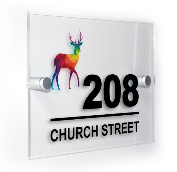 Rainbow Stag Modern Style Personalised House Flat Number Plaque Full Colour Sign Outdoor Use Weatherproof Market Leading Print Rainbow Stag Modern Style Personalised House Flat Number Plaque Full Colour Sign Outdoor Use Weatherproof Market Leading Print