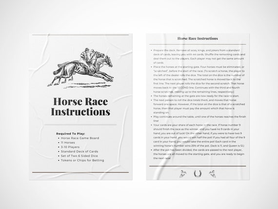 Vintage Wooden Horse Racing Board Game Rules 8.5x11
