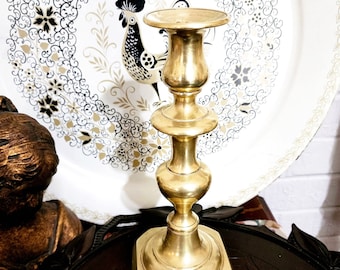 Brass Candle Holder: 10 Inches Tall, Octagon Base Mid Century 60s 70s