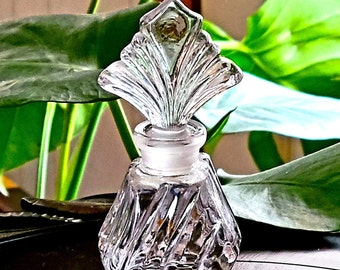 Small Glass Perfume Bottle - With Fan Shaped Stopper Retro 70s