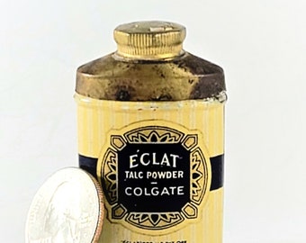 Antique Eclat Talcum Powder Sample Tin - Small Litho Art Deco Design, Colgate Palmolive Peet Co Made In USA 20s 30s