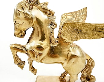 Brass Pegasus Horse Figurine, Vintage Made in the 70s 80s